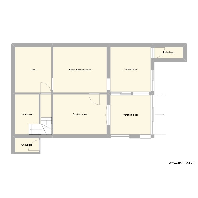 S-SOL Aménagé. Plan de 9 pièces et 69 m2
