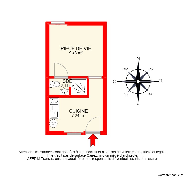 BI 33082 -. Plan de 3 pièces et 19 m2