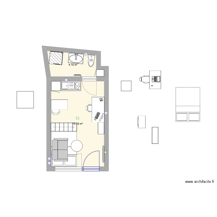 Studio. Plan de 0 pièce et 0 m2