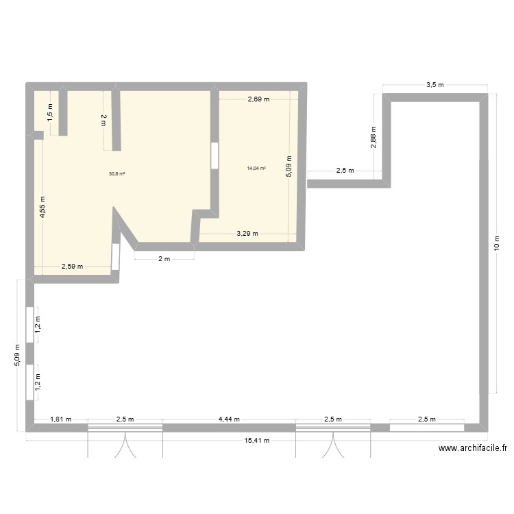 CAFE EURO. Plan de 2 pièces et 45 m2