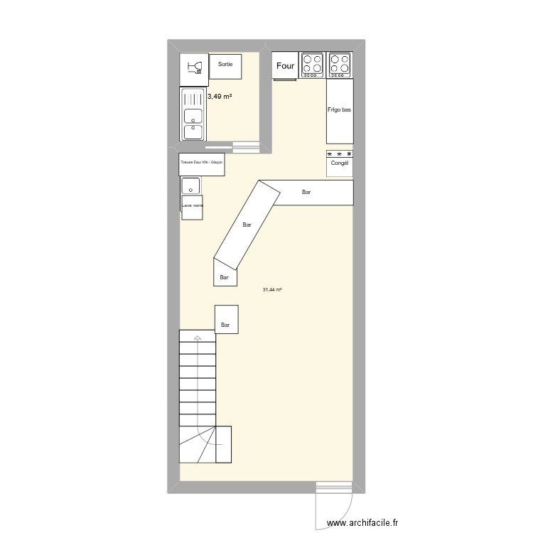 Resto. Plan de 2 pièces et 35 m2