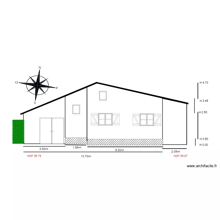 Facade NORD                            chalet 46   terrasse. Plan de 