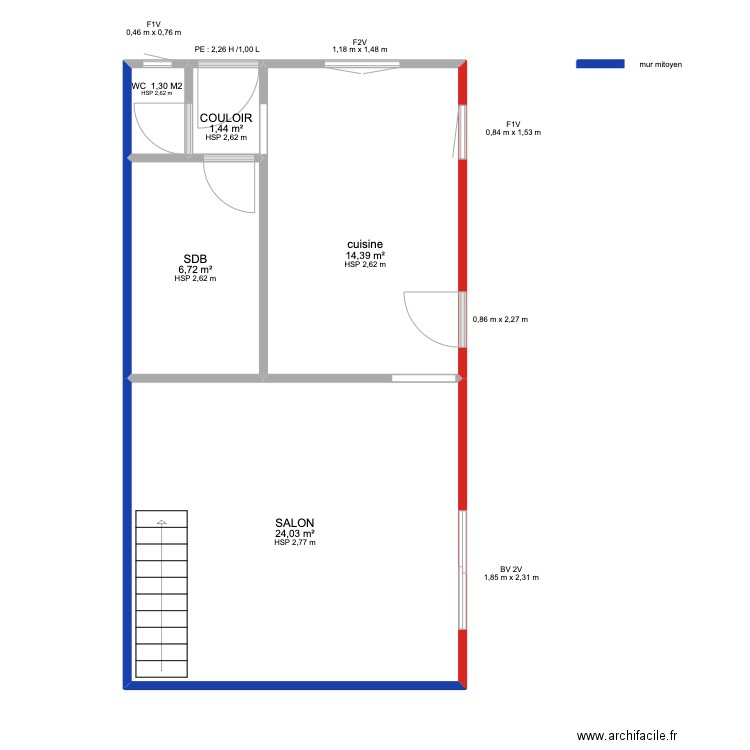 Cordonnier. Plan de 5 pièces et 48 m2