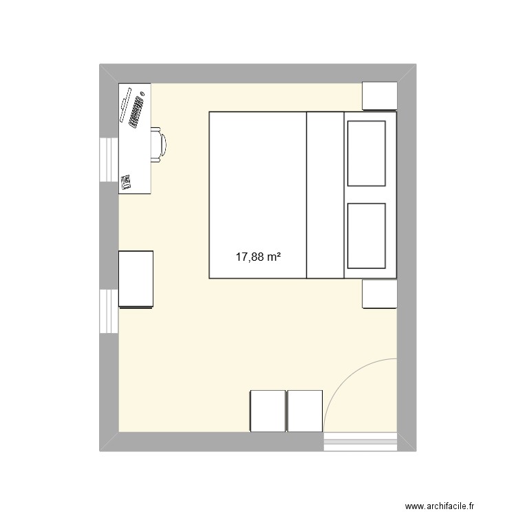 Ily chambre. Plan de 1 pièce et 18 m2