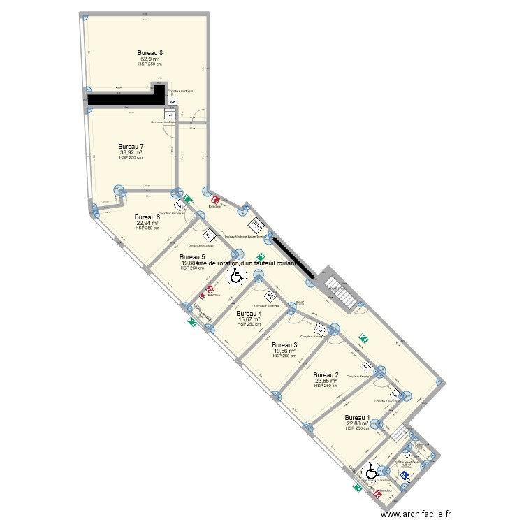 Bureau Anthony 2-1. Plan de 14 pièces et 321 m2