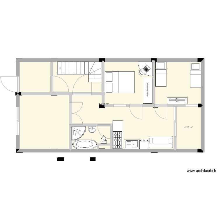 TAMNSOURT TR 2 bbb. Plan de 2 pièces et 61 m2