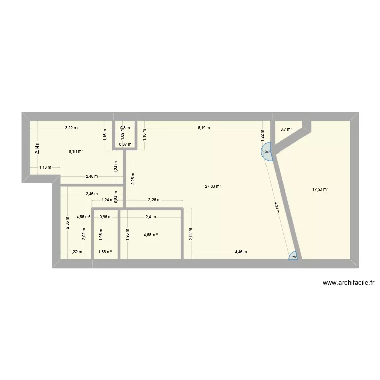 RDC nouveau. Plan de 8  et 61 m²