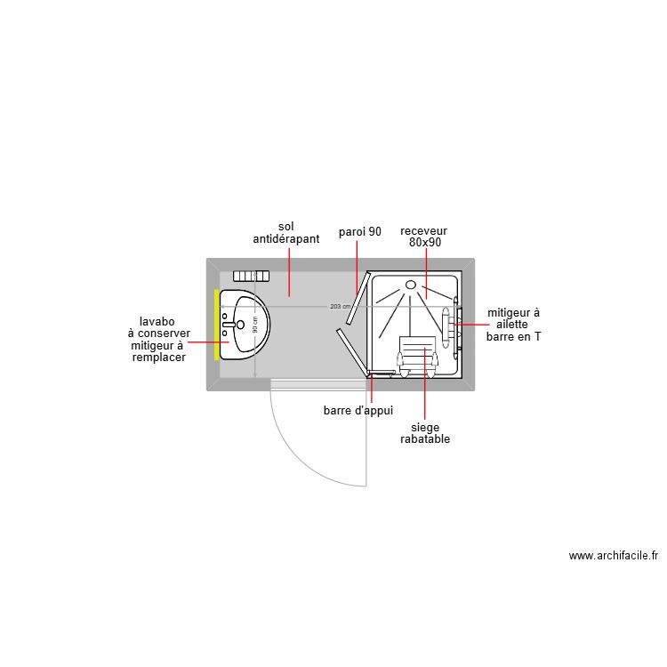 bouchami. Plan de 1 pièce et 2 m2