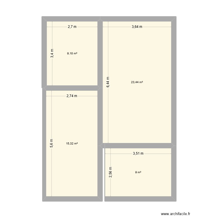 rdc. Plan de 4 pièces et 57 m2