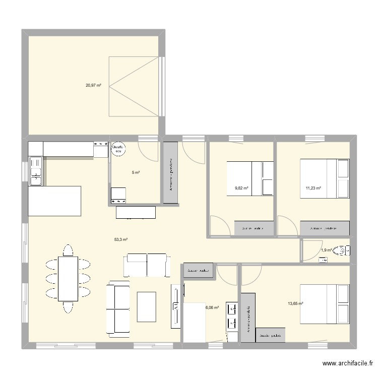Maman 2. Plan de 8 pièces et 122 m2