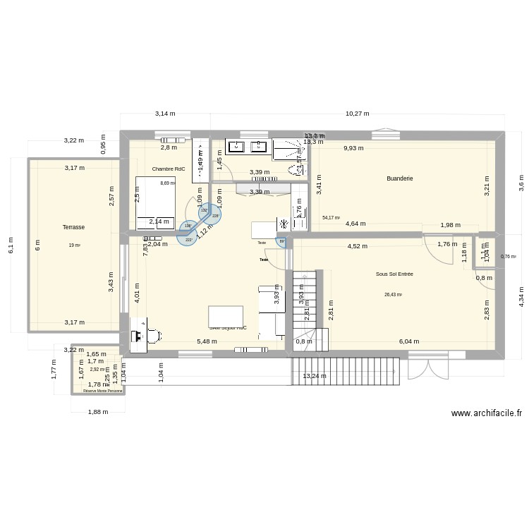 mamie modification 3. Plan de 13 pièces et 158 m2