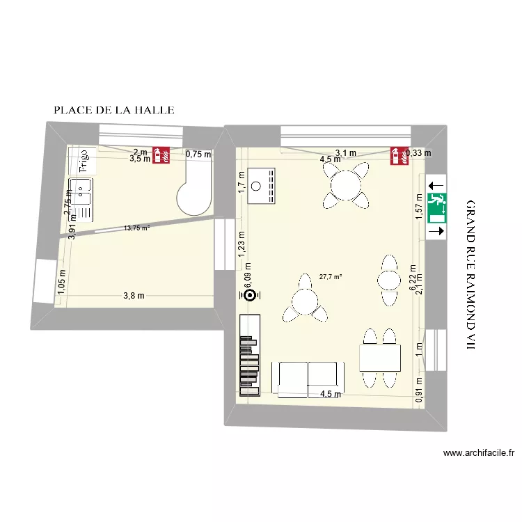 Avant travaux. Plan de 2  et 41 m²