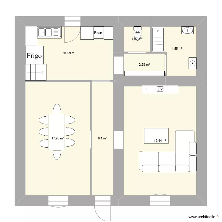 maison. Plan de 7  et 64 m²