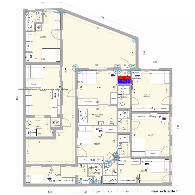 Saint-agne RDC v3. Plan de 17  et 207 m²