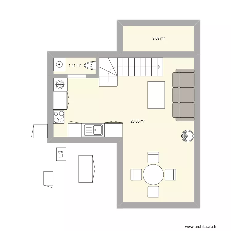 grange. Plan de 3 Pièces et 34 m²