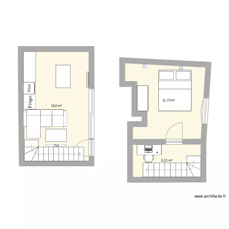 Appartement Chevreuse _ v6. Plan de 3  et 34 m²