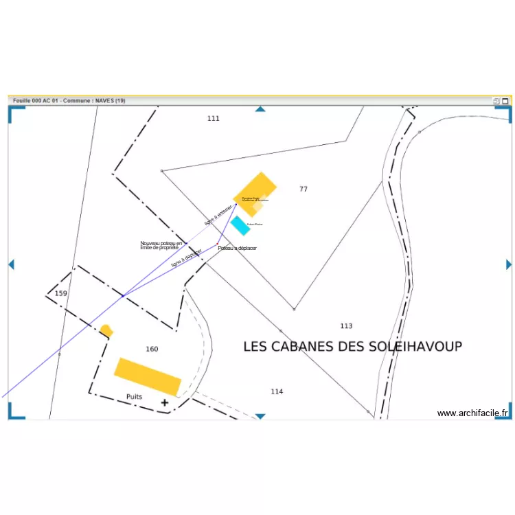 Naves d&eacute;placement poteau cadastre. Plan de 