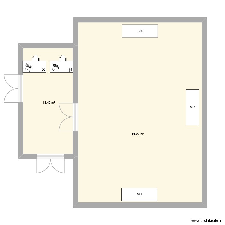 plan1. Plan de 2 pièces et 70 m2