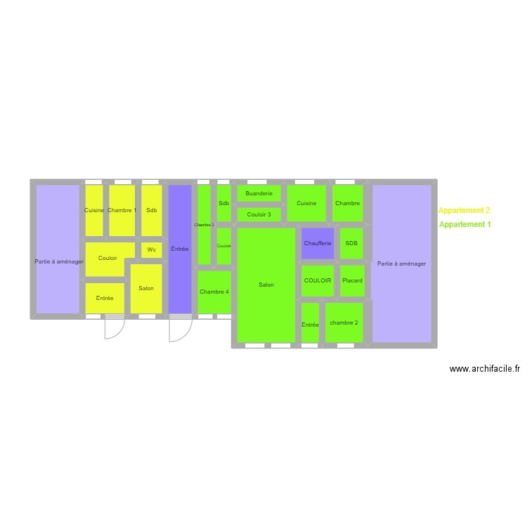 sas. Plan de 25 pièces et 44 m2