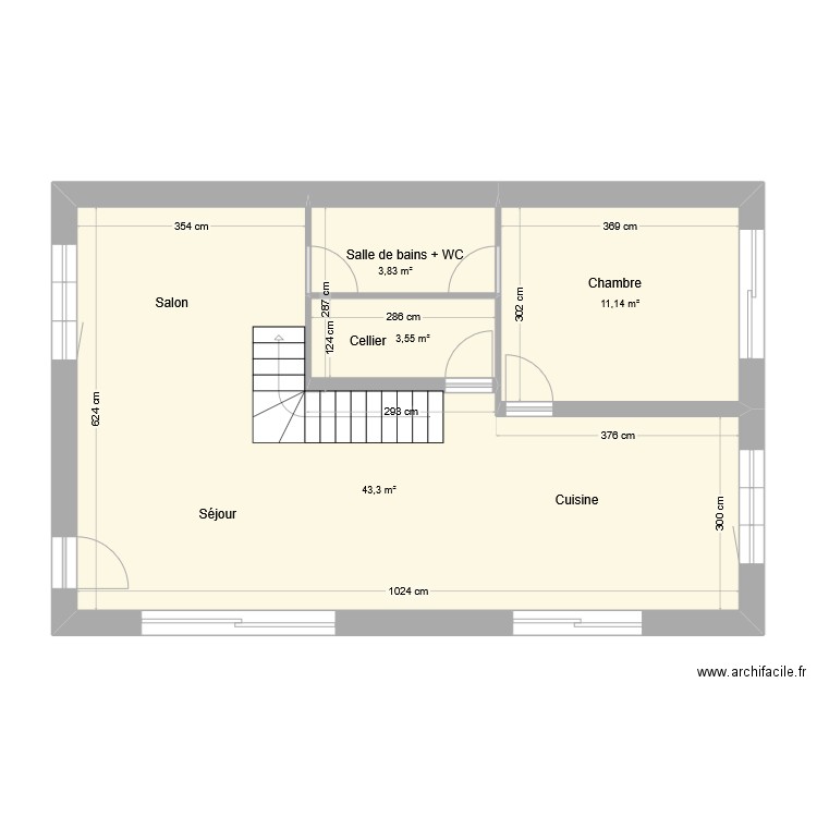 7x11 - 18-12-24. Plan de 4 pièces et 62 m2