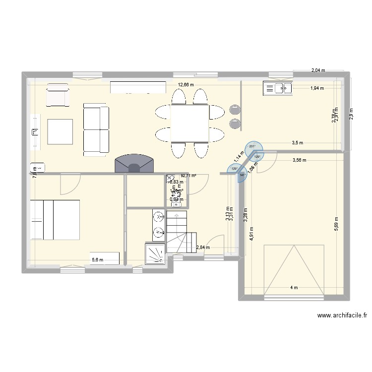Plan RDC. Plan de 2 pièces et 98 m2