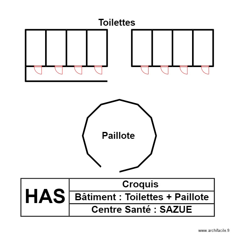 VUE EN PLAN TOILETTE PAILLOTE  CS SAZUE. Plan de 0 pièce et 0 m2