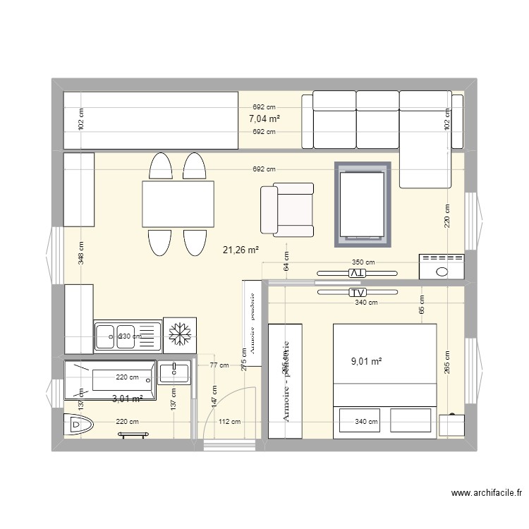 Saint Etienne de Tinee.3. Plan de 4 pièces et 40 m2