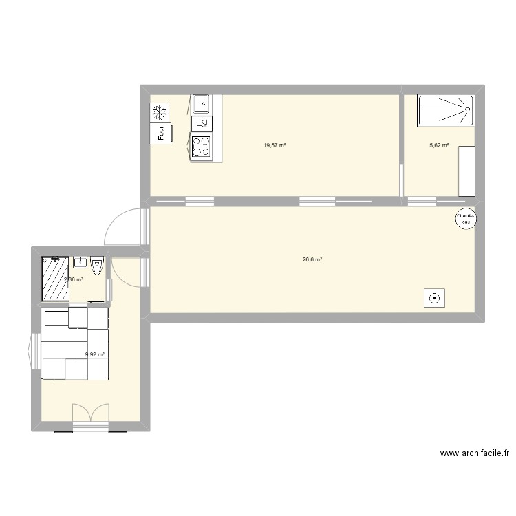 Appart2. Plan de 5 pièces et 64 m2