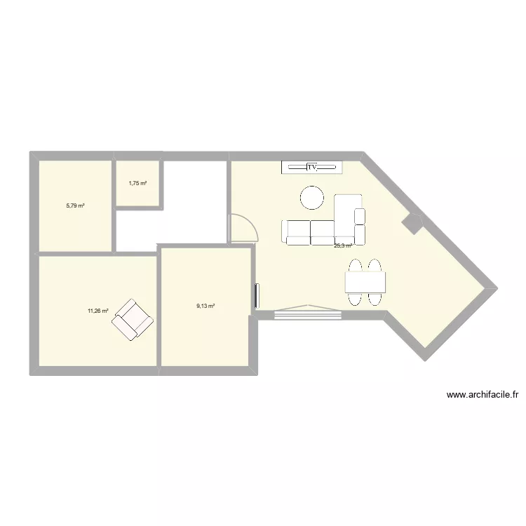 Appart. Plan de 5  et 53 m²