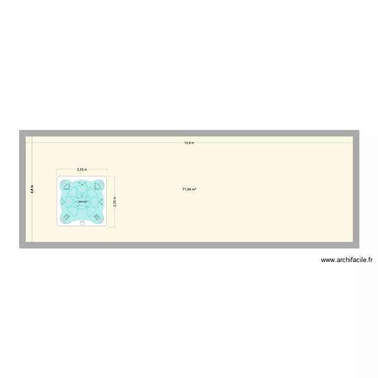 terrasse + jacuzzi. Plan de 1  et 71 m²