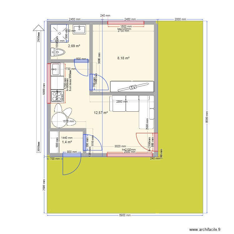 30 Углич. Plan de 5 pièces et 51 m2