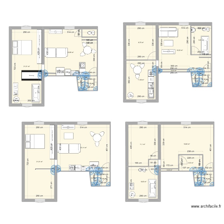 Appt2. Plan de 22 pièces et 185 m2