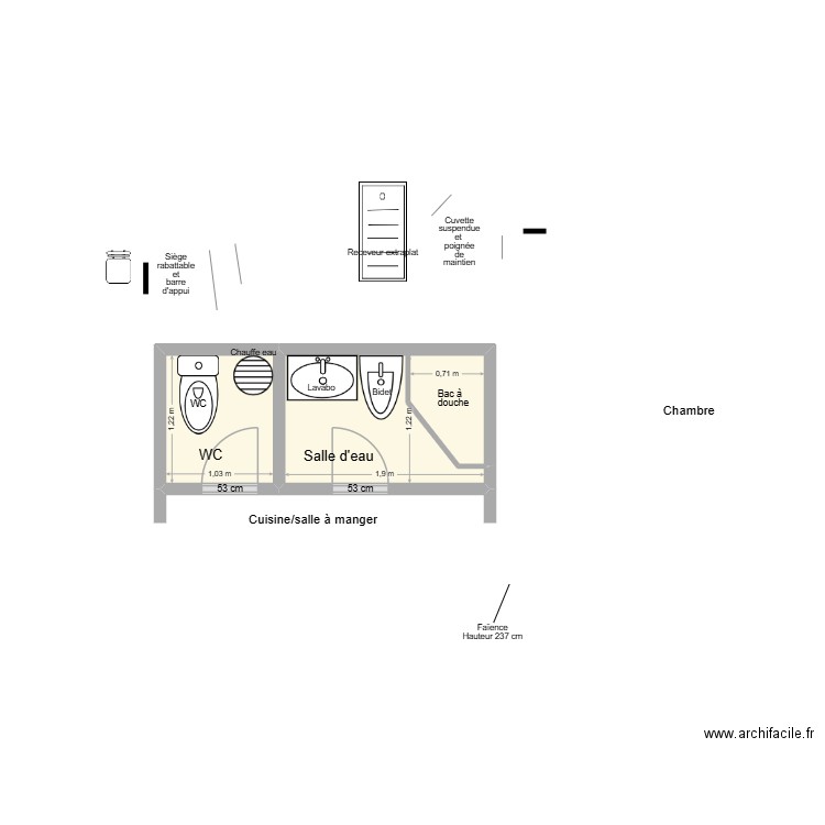 BIETTRON. Plan de 2 pièces et 4 m2