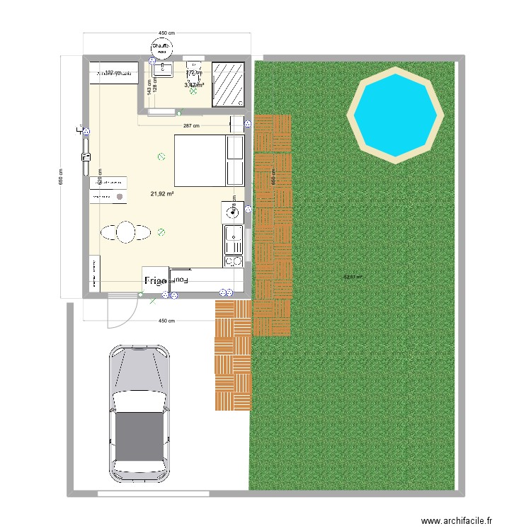 LA CHAUMIERE. Plan de 2 pièces et 25 m2