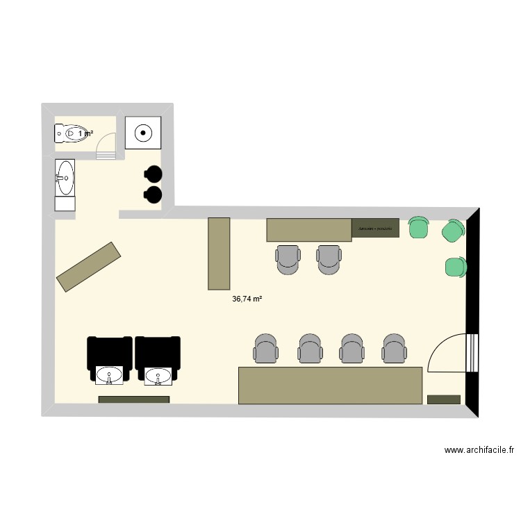 salon . Plan de 2 pièces et 38 m2