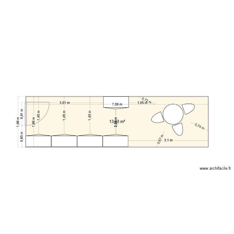local matériel. Plan de 1 pièce et 14 m2