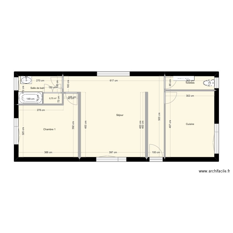 Plan existant Canard. Plan de 6 pièces et 58 m2
