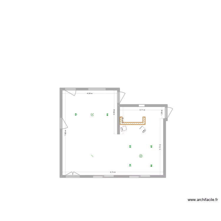 Plafond Staff. Plan de 1 pièce et 64 m²