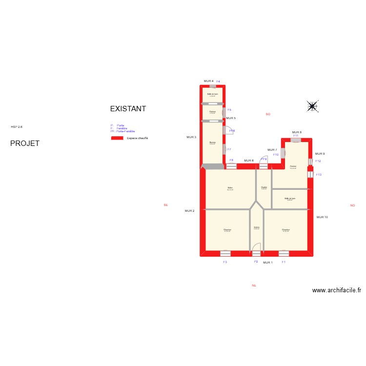 ARNAUD Christine_ Existant. Plan de 10 pièces et 101 m2