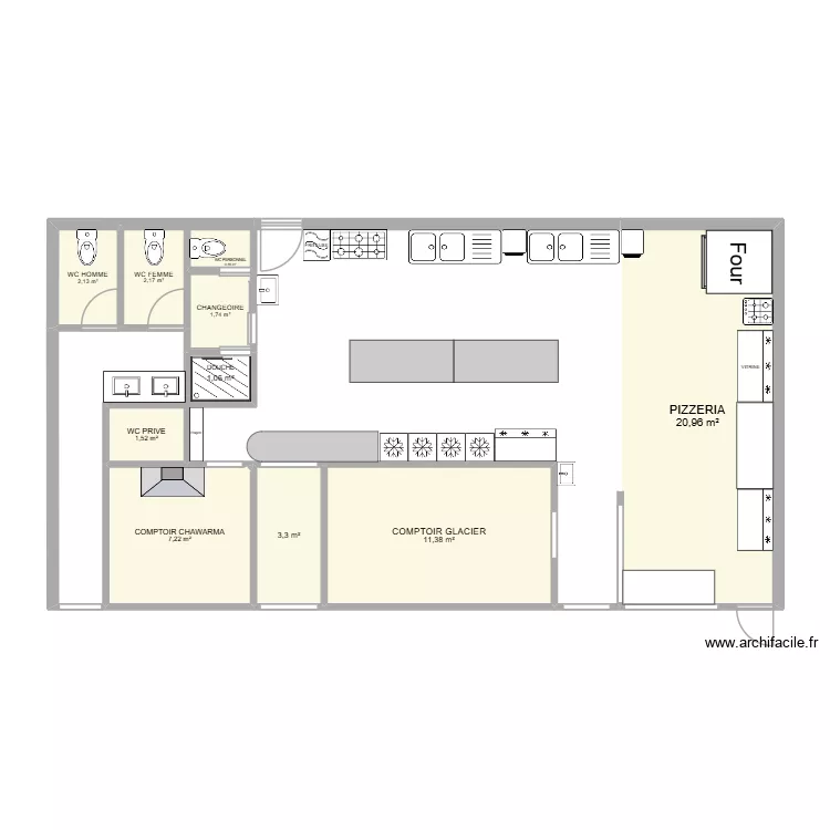 CUISINE DONALD 2. Plan de 10  et 52 m²