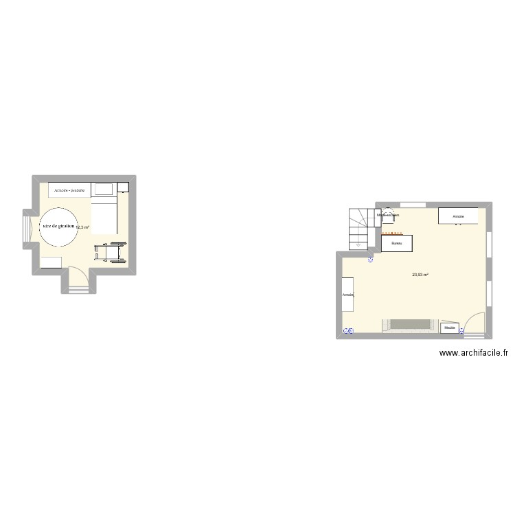 Salle à manger. Plan de 2 pièces et 36 m2