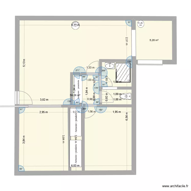 cheffes. Plan de 2  et 65 m²