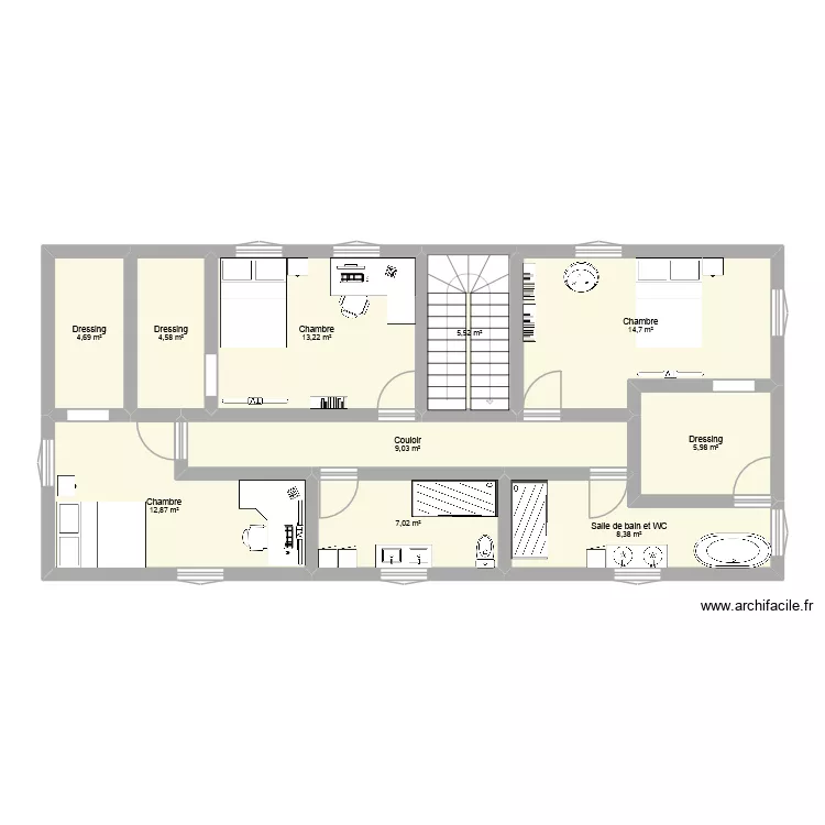 Etage 1. Plan de 10  et 86 m²