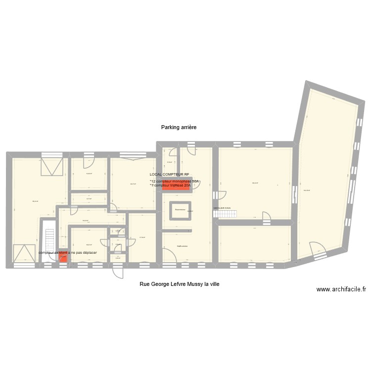 Mussy la ville niveau 0 version2. Plan de 17 pièces et 435 m2
