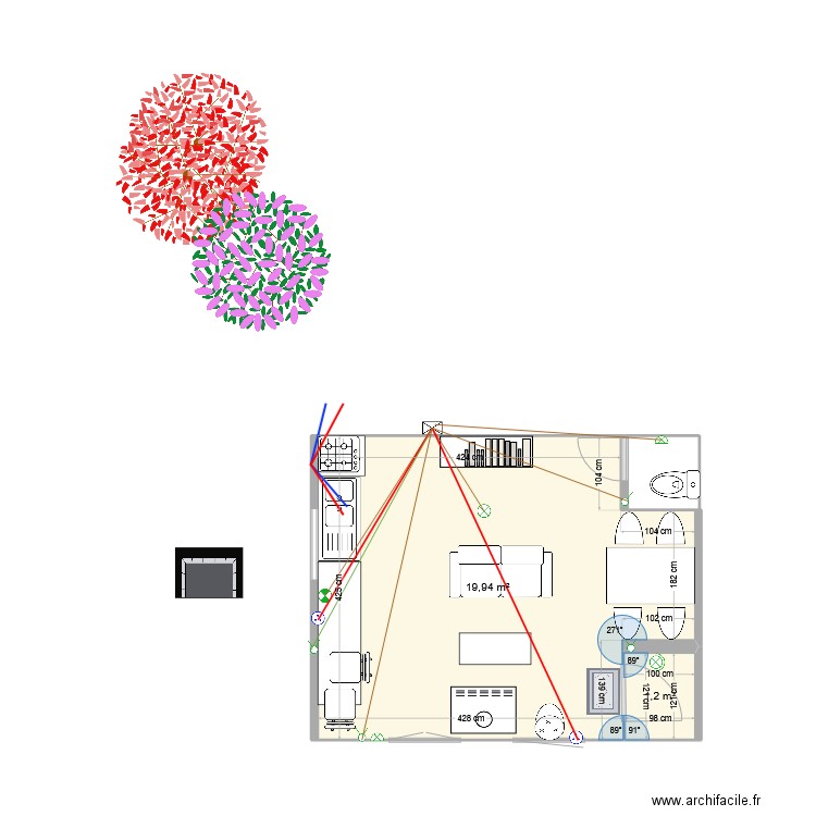 CABANISTANY. Plan de 2 pièces et 21 m2