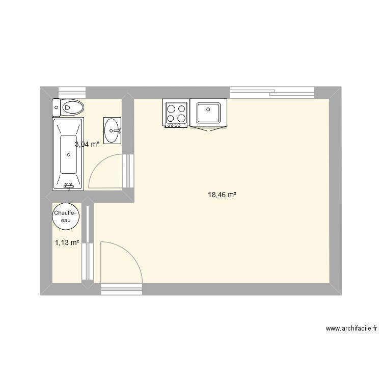 loft 1 piece. Plan de 3 pièces et 23 m2
