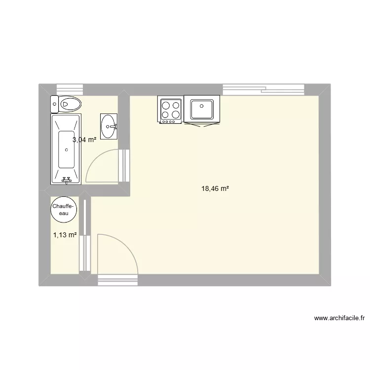 loft 1 piece. Plan de 3 pièces et 23 m²