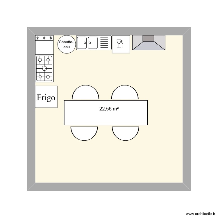 cuisine. Plan de 1 pièce et 23 m2