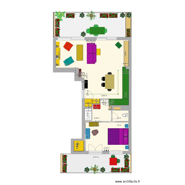 12 VIOLET MEUBLES OPTION 13 01 2025. Plan de 5 pièces et 83 m2