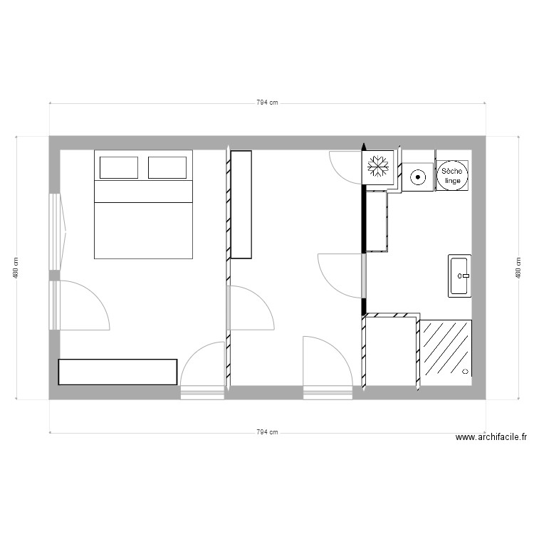 chambre annexe. Plan de 6 pièces et 31 m2